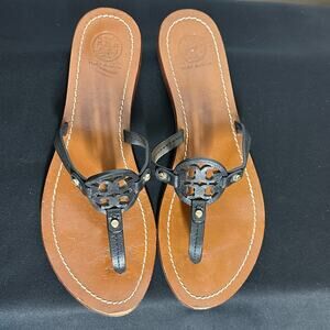 Tory Burch Black Tan Flip Flops Size 8.5